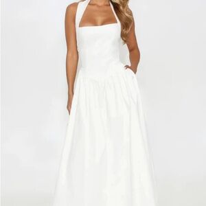 Fashion Nova White Halter Square-Neck Midi Dress